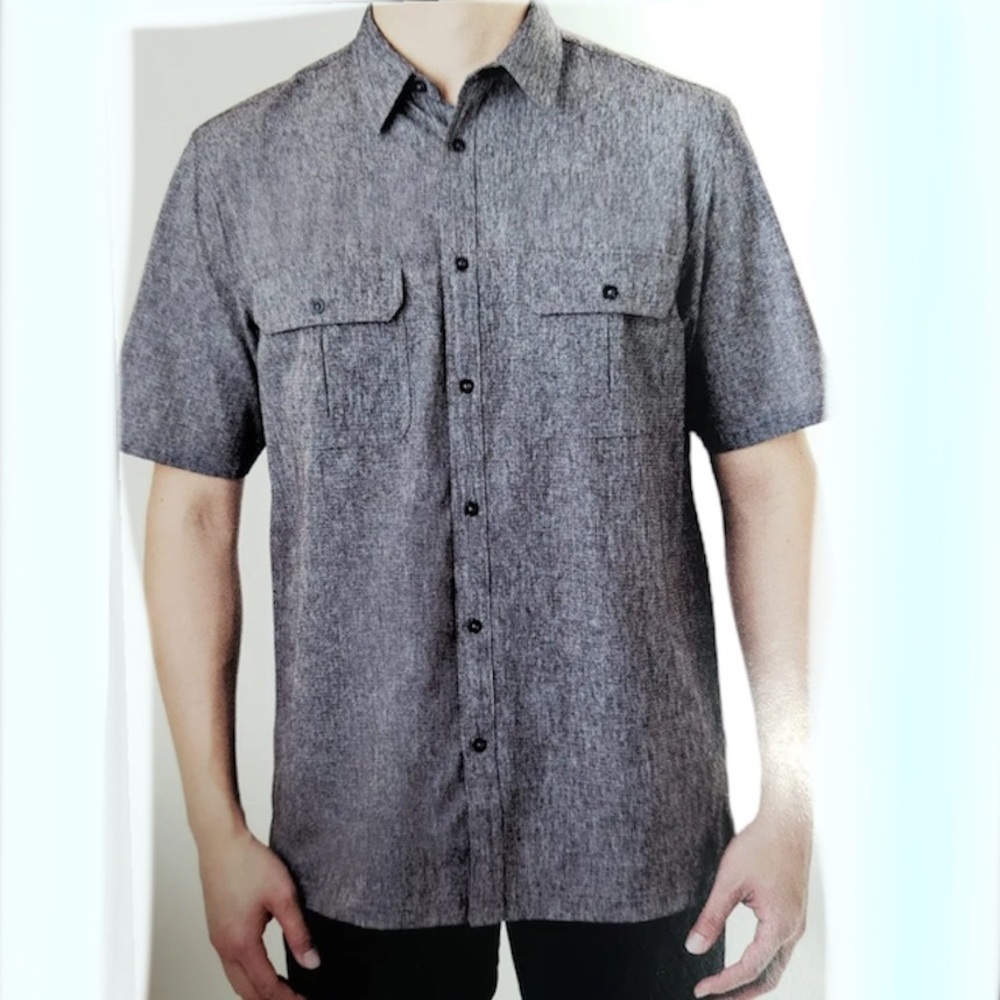 Karbon Men's Casual Shirt Size M Green Button Front Short Sleeve Stretch